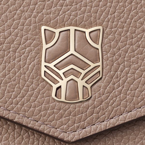 ウォレット パンテール グラフィック  クレイカラー グレインド カーフスキン、ゴールドフィニッシュ