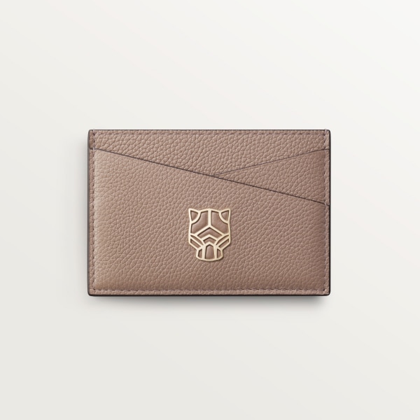 カード ホルダー パンテール グラフィック  クレイカラー グレインド カーフスキン、ゴールドフィニッシュ