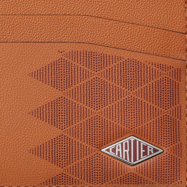 カード ホルダー ロザンジュ  キャラメル＆ボルドーカラー カーフスキン、ダイヤモンドドットプリント、パラジウムフィニッシュ、ボルドーカラー エナメル