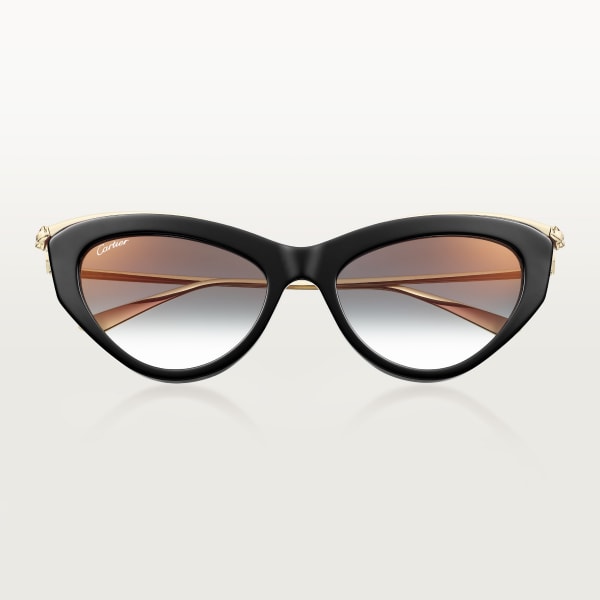 パンテール ドゥ カルティエ サングラス スムース ゴールドフィニッシュ メタル、ブラック アセテート、グレーレンズ 