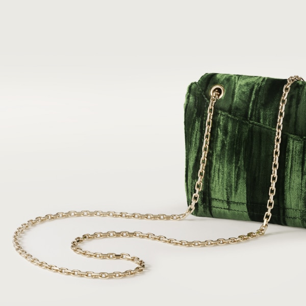 ポーチ パンテール グラフィック グリーン プリーツベルベット、ゴールドフィニッシュ