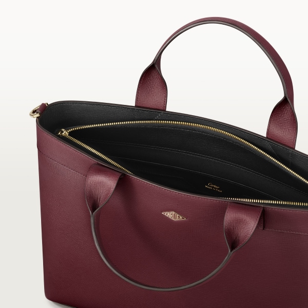 スリム ブリーフケース ロザンジュ  グレインド ボルドーカラー カーフスキン、ゴールドフィニッシュ、エナメル