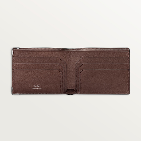 マスト ドゥ カルティエ 2つ折りウォレット チョコレート カーフスキン、パラジウムフィニッシュ