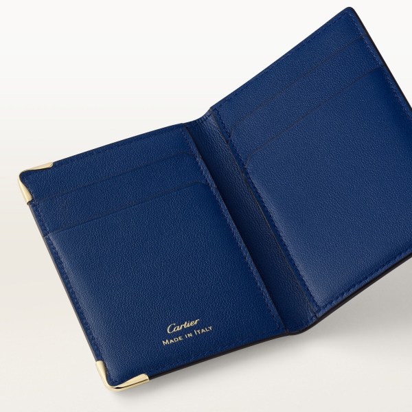 カード ホルダー マスト  ディープブルー カーフスキン、ゴールドフィニッシュ
