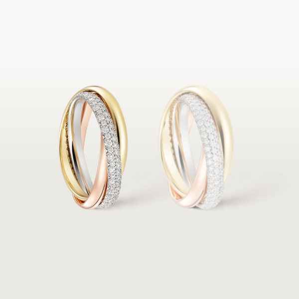 トリニティ リング、スモールモデル、セミパヴェ ホワイトゴールド、イエローゴールド、ピンクゴールド、ダイヤモンド