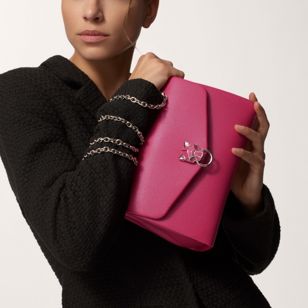 スモール バッグ パンテール グラフィック  ラズベリー カーフスキン、パラジウムフィニッシュ