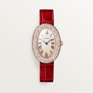 ベニュワール ウォッチ ミディアムモデル、クォーツムーブメント、ピンクゴールド、ダイヤモンド、レザー