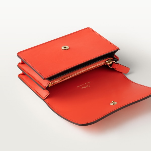 ジップ付ビジネスカード ホルダー、パンテール ドゥ カルティエ タンジェリン カーフスキン、ゴールドフィニッシュ