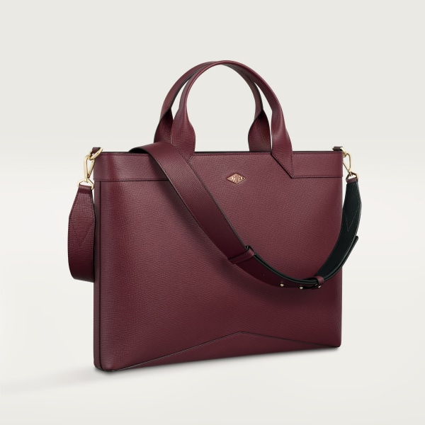 スリム ブリーフケース ロザンジュ  グレインド ボルドーカラー カーフスキン、ゴールドフィニッシュ、エナメル