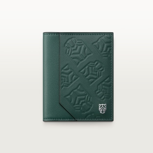 カード ホルダー パンテール  パイングリーン エンボス加工カーフスキン、パラジウムフィニッシュ