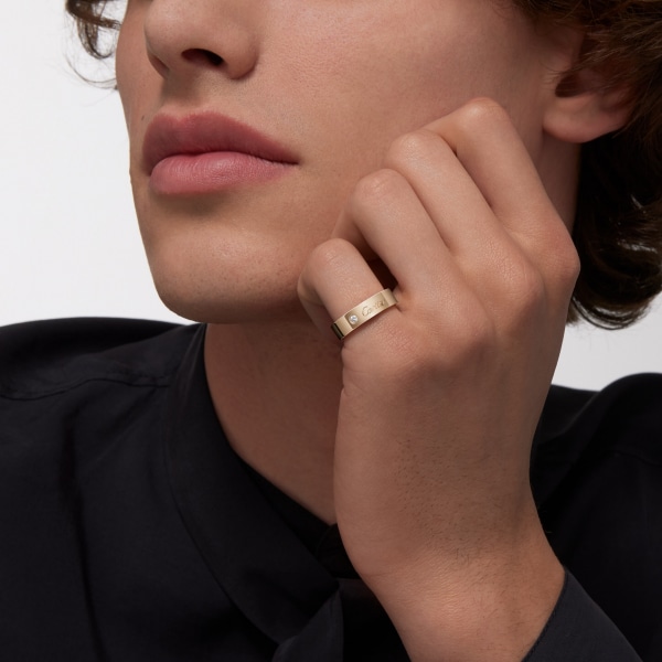 C ドゥ カルティエ ウェディングリング、幅5mm、ダイヤモンド1石 イエローゴールド、ダイヤモンド