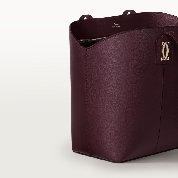 トートバッグ C ドゥ カルティエ  プラム グレイン カーフスキン、ゴールドフィニッシュ
