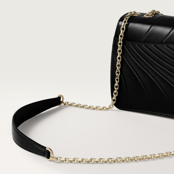 パンテール ドゥ カルティエ チェーンバッグ スモール ブラック カーフスキン、カルティエ シグネチャーモチーフのエンボス加工、ゴールドフィニッシュ