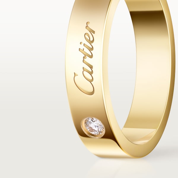 C ドゥ カルティエ ウェディングリング、幅4mm、ダイヤモンド1石 イエローゴールド、ダイヤモンド