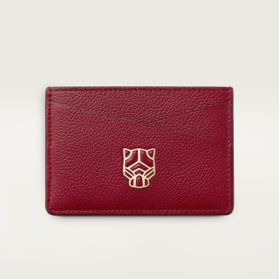 カード ホルダー パンテール グラフィック  ボルドーカラー カーフスキン、ゴールドフィニッシュ
