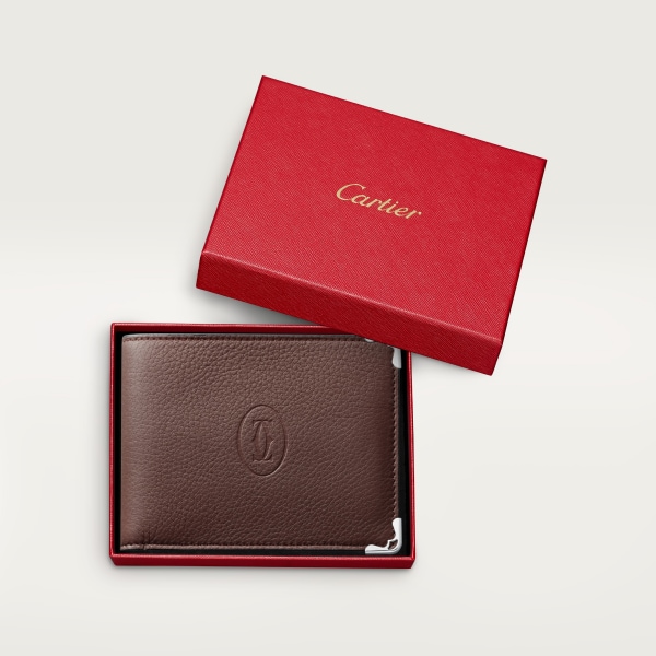 マスト ドゥ カルティエ 2つ折りウォレット チョコレート カーフスキン、パラジウムフィニッシュ