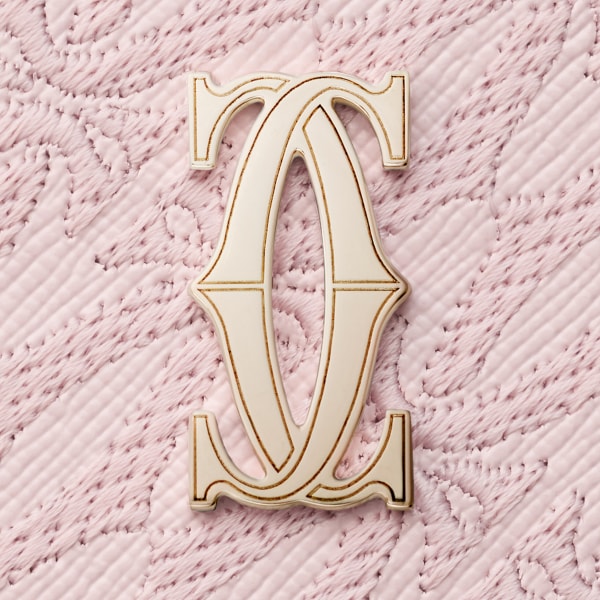 カード ホルダー C ドゥ カルティエ ペタルピンク テクスチャー カーフスキン、刺繍入り、ゴールドフィニッシュ