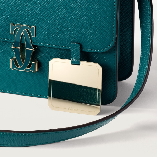 C ドゥ カルティエ ショルダーバッグ ミニ ペトロールブルー テクスチャー カーフスキン、ゴールドフィニッシュ、ペトロールブルー エナメル