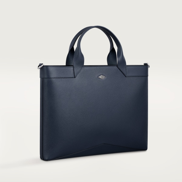 スリム ブリーフケース ロザンジュ  ネイビーブルー グレイン カーフスキン、パラジウムフィニッシュ、エナメル