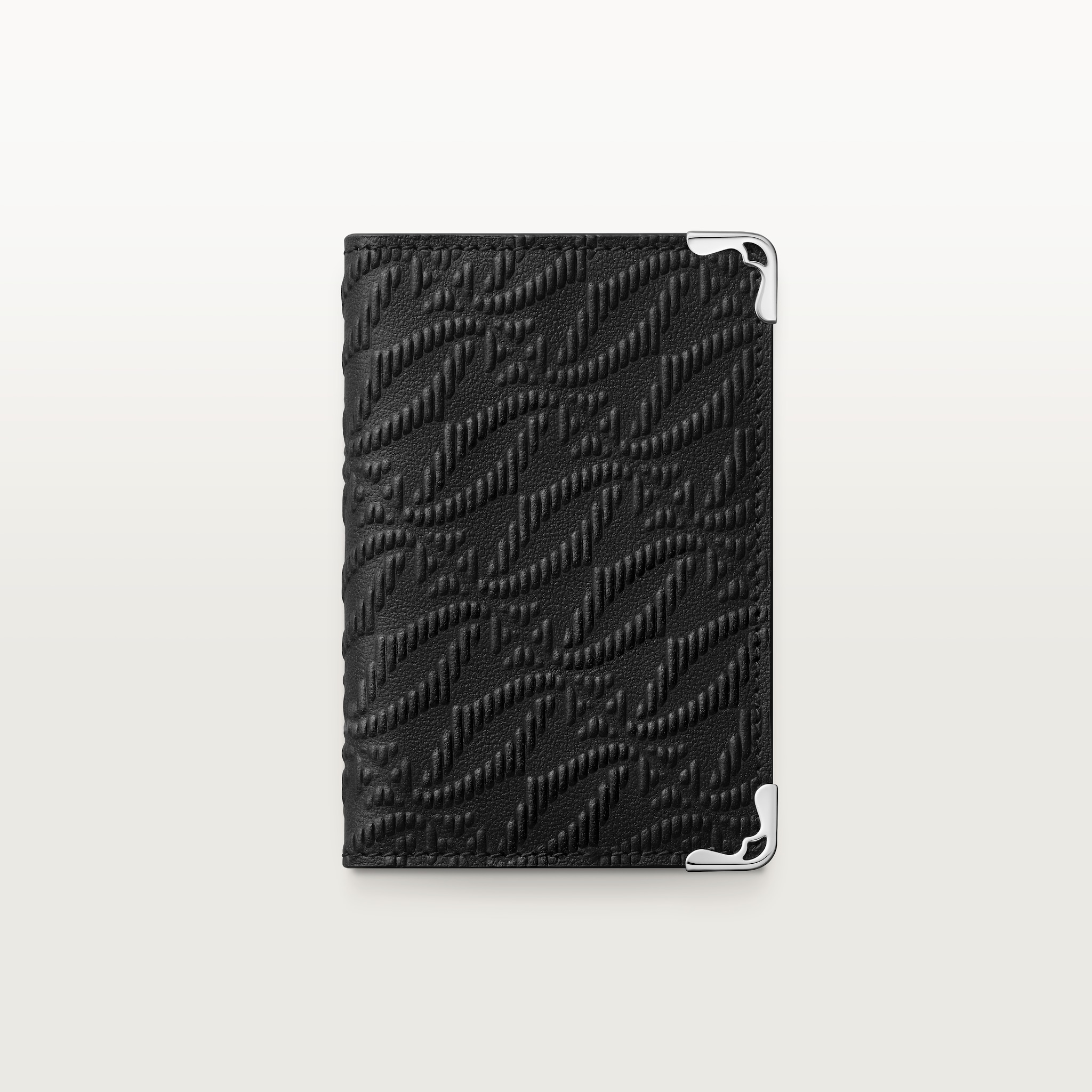 マスト カードホルダー デボス加工 ブラック カーフスキン、ゴドロンモチーフ、パラジウムフィニッシュ