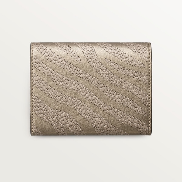 パンテール C ウォレット  パンテール エンブロイダリー、メタリック ゴールド ラムスキン、ゴールドフィニッシュ