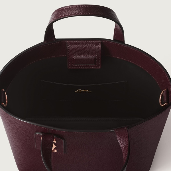 ミニ トートバッグ C ドゥ カルティエ  グレープ テクスチャード カーフスキン、エンブロイダリー、ピンクゴールド フィニッシュ