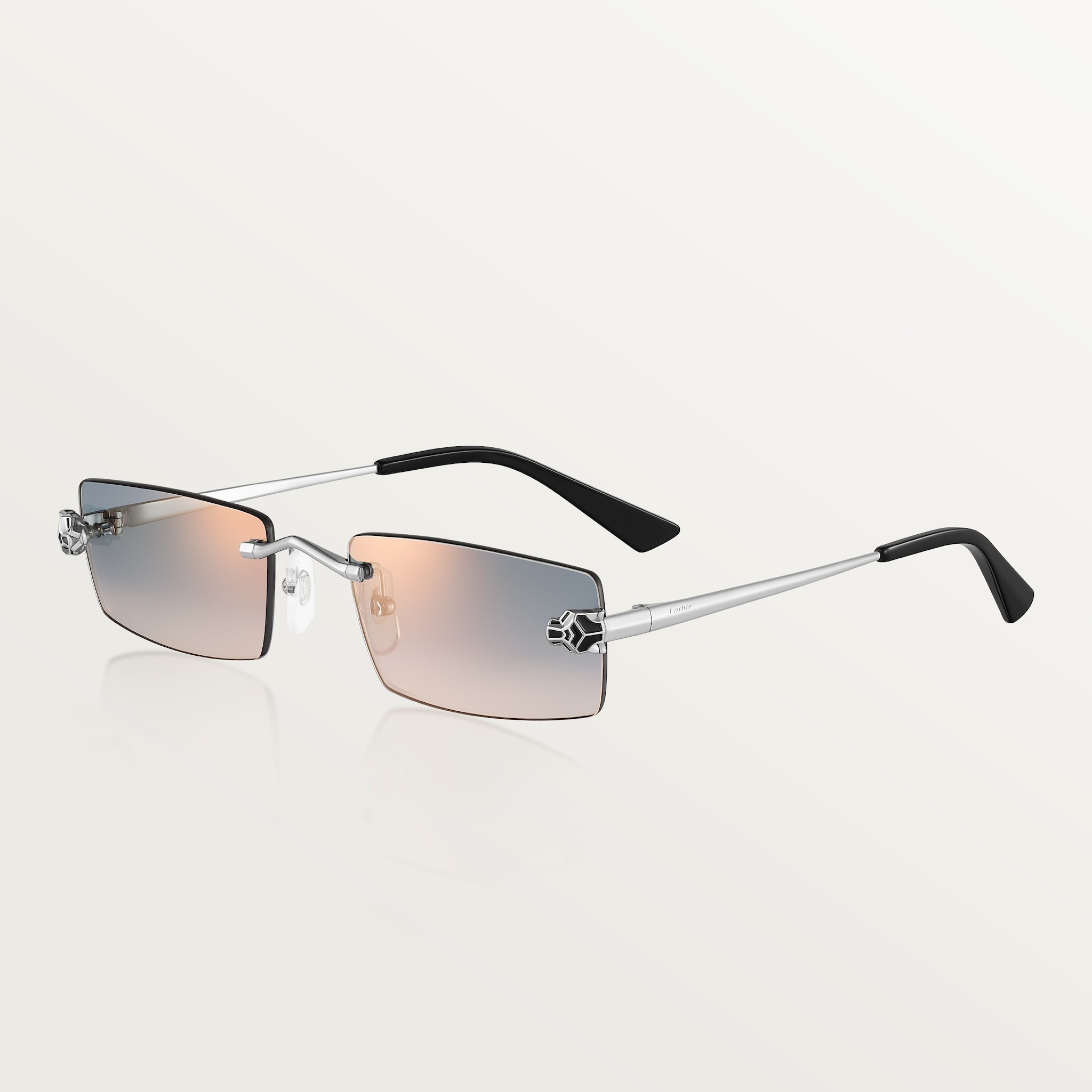 パンテール ドゥ カルティエ サングラススムース プラチナフィニッシュ メタル、グレー＆ブラウングラデーションレンズ 