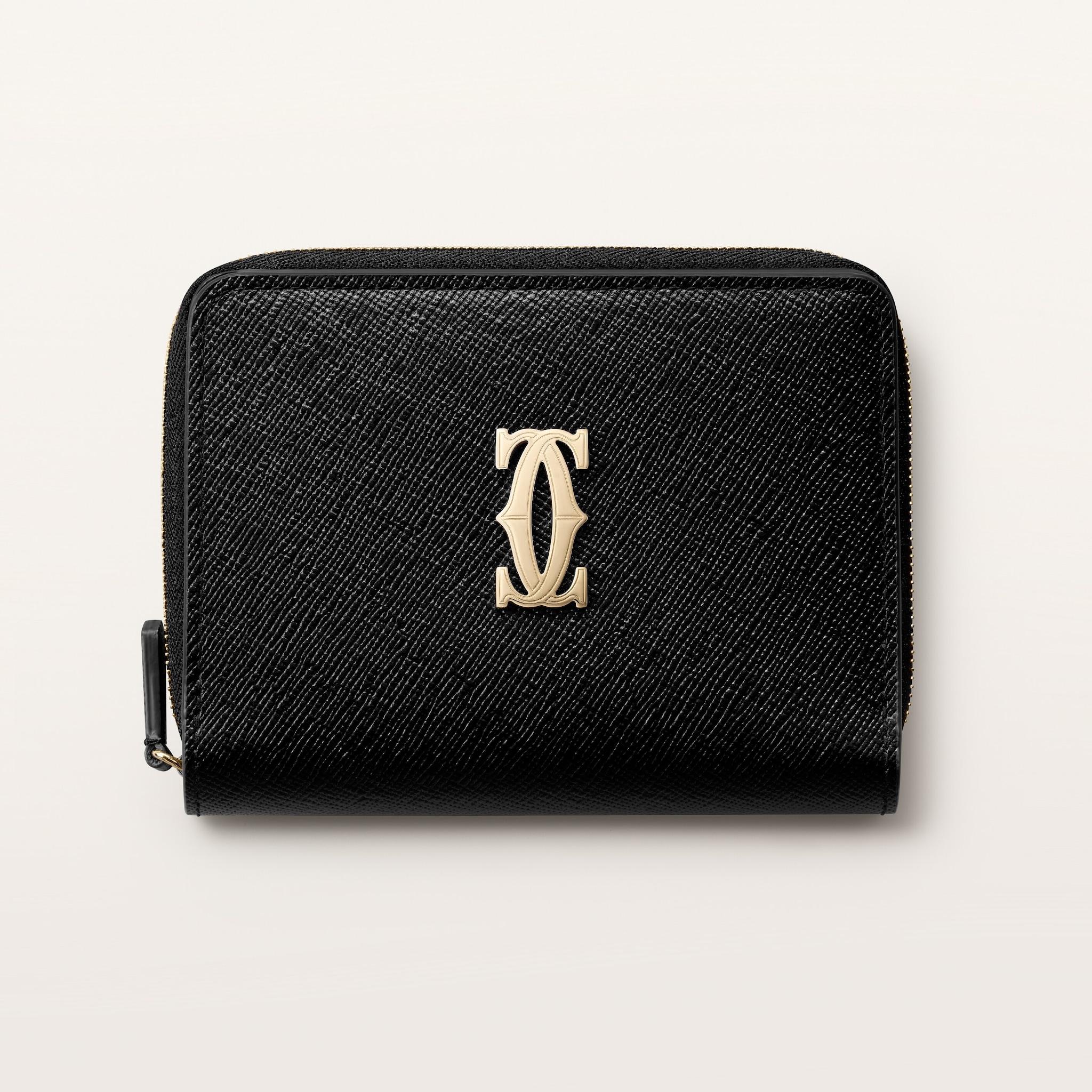 C ドゥ カルティエ ウォレットブラック テクスチャード カーフスキン、ゴールドフィニッシュ