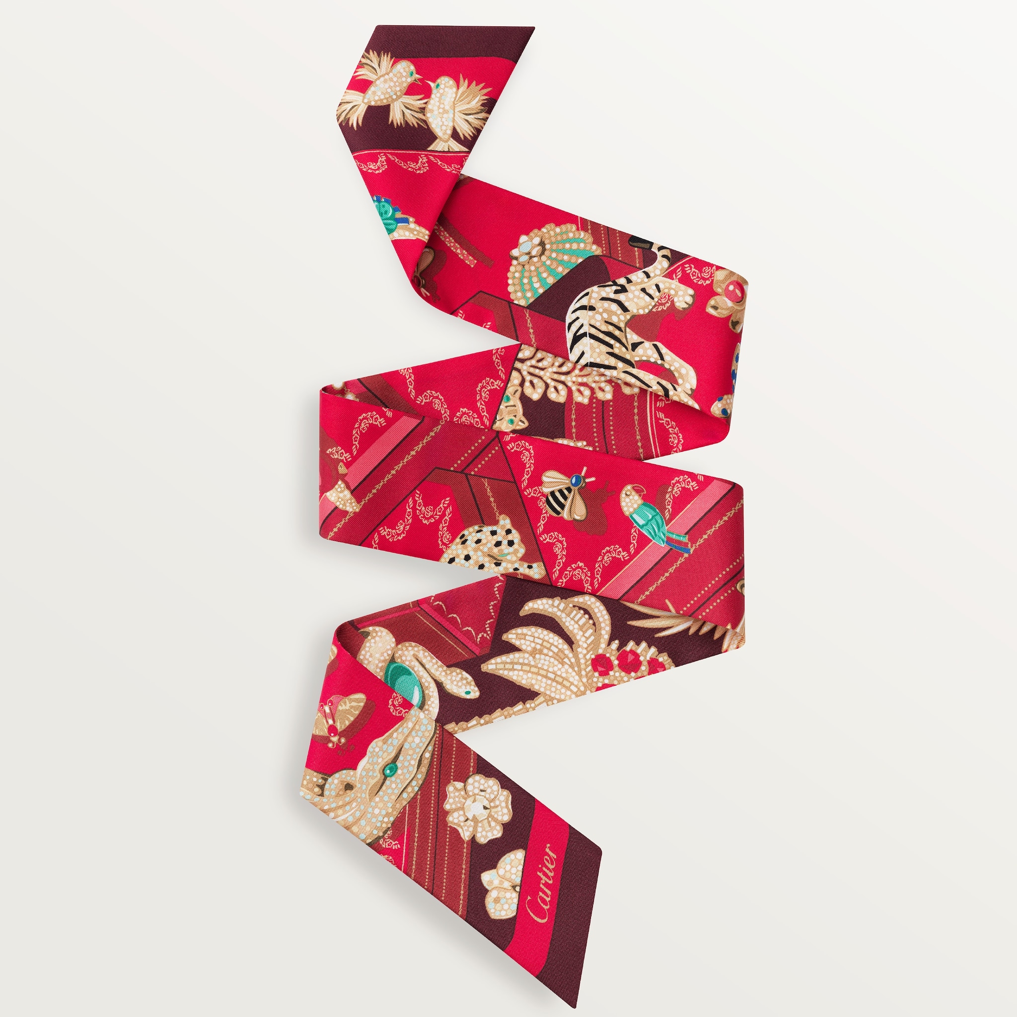 カルティエ ジュエリー ボックス バンドーレッド シルクツイル