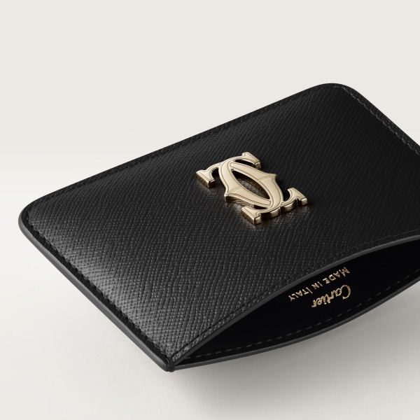 カード ホルダー C ドゥ カルティエ ブラック テクスチャー カーフスキン、ゴールドフィニッシュ