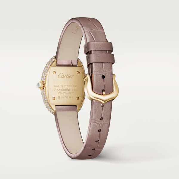 ベニュワール ウォッチ スモールモデル、クォーツムーブメント、イエローゴールド、マザーオブパール、ダイヤモンド、レザー