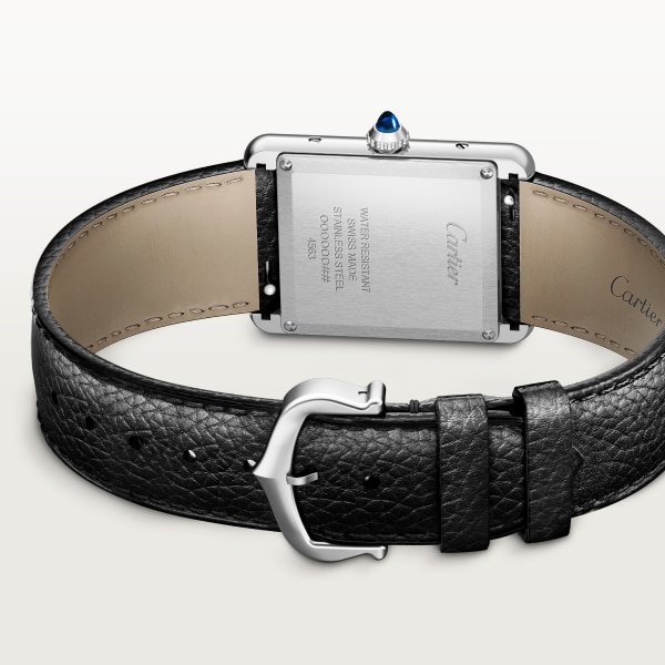 タンク マスト ドゥ カルティエ ウォッチ ラージモデル、光起電発電 ソーラービート™ ムーブメント、ステンレススティール、カーフスキンストラップ