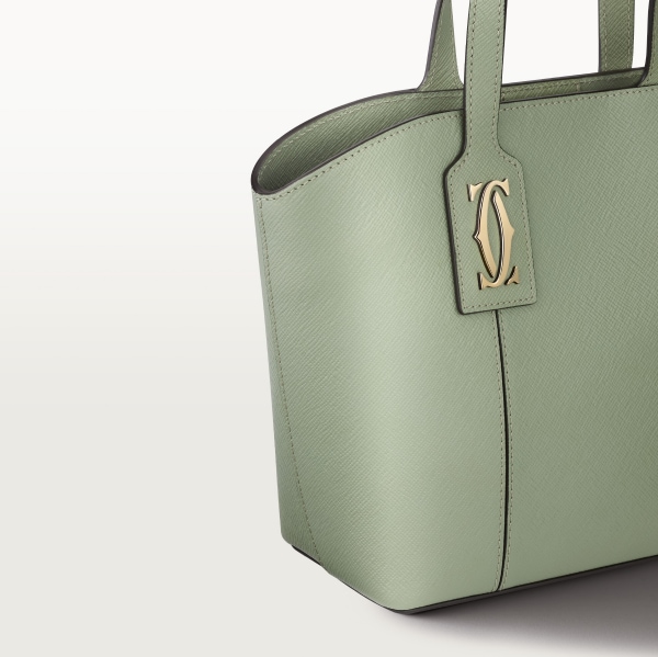ミニ トートバッグ C ドゥ カルティエ  セージグリーン テクスチャード カーフスキン、エンブロイダリー、ゴールドフィニッシュ