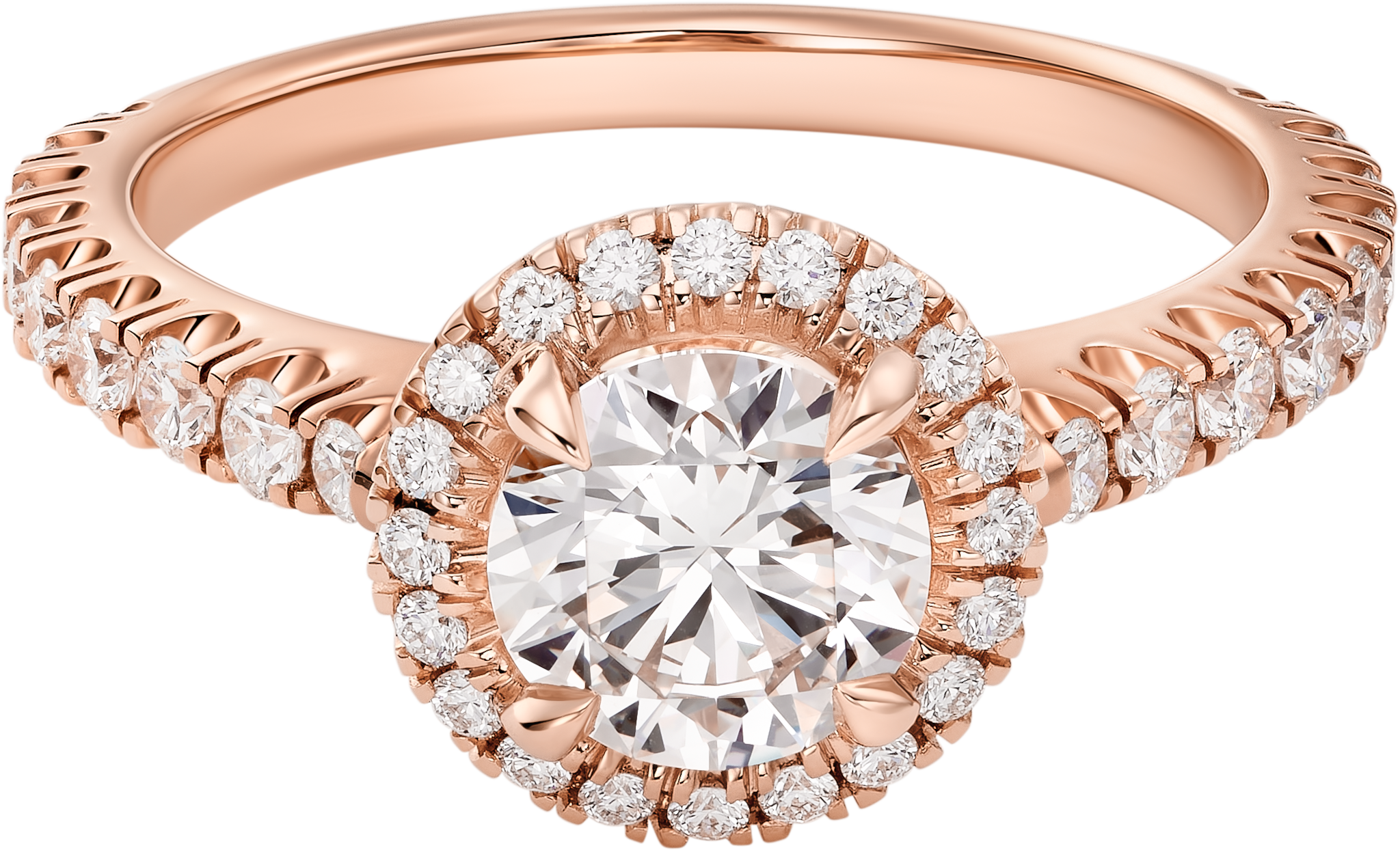 カルティエ デスティネ ソリテールリング、ブリリアントカット ダイヤモンド、パヴェセッティングピンクゴールド、ダイヤモンド