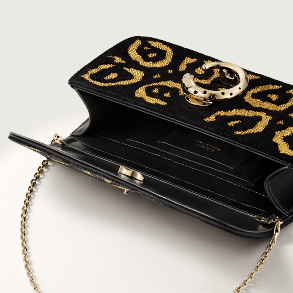 ミニ バッグ パンテール C  レオパードモチーフのタフティングとビーズ、ゴールドフィニッシュ