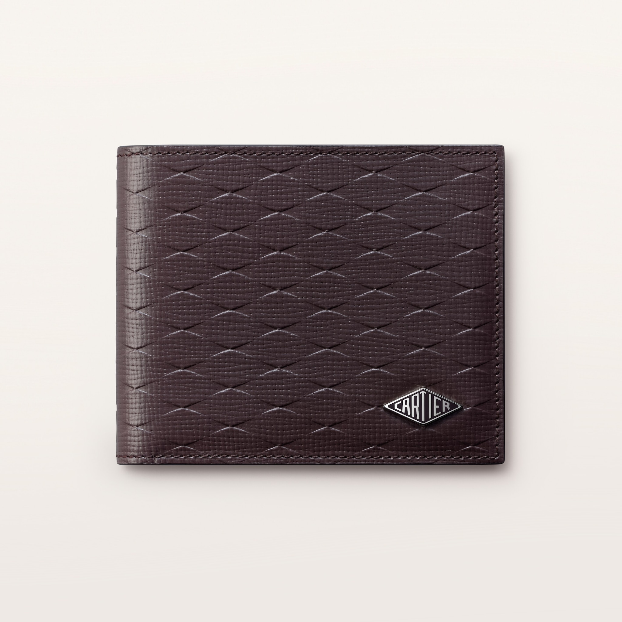 ロザンジュ ウォレットエボニー カーフスキン、チェーンリンクパターンのエンボス加工、エナメル、パラジウムフィニッシュ