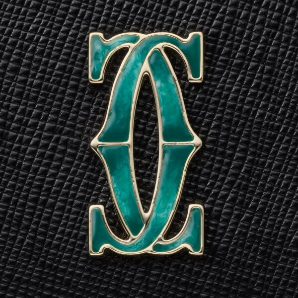 C ドゥ カルティエ シンプル カードホルダー ブラック テクスチャー カーフスキン、ゴールド フィニッシュ、グラデーション グリーンエナメル