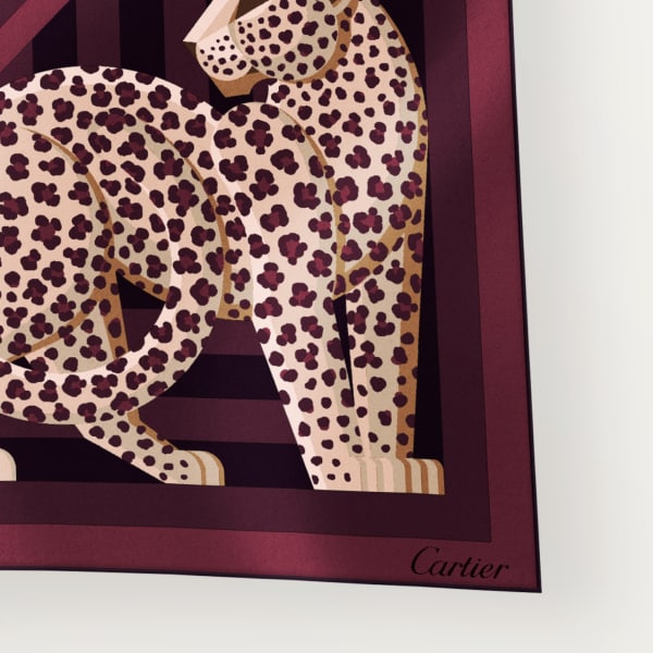 パンテール イリュージョン スクエア スカーフ 90 グレープ＆ベージュ シルクツイル