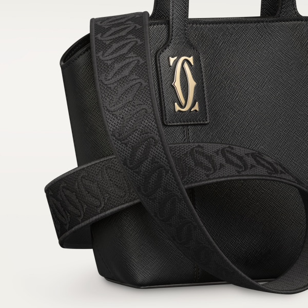 ミニ トートバッグ C ドゥ カルティエ  ブラック テクスチャー カーフスキン、刺繡入り、ゴールドフィニッシュ