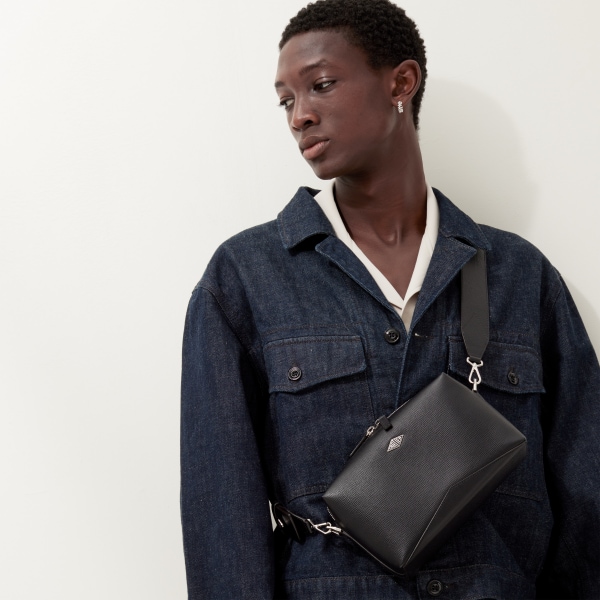 バッグ ロザンジュ  ブラック グレインド カーフスキン、パラジウムフィニッシュ＆エナメル