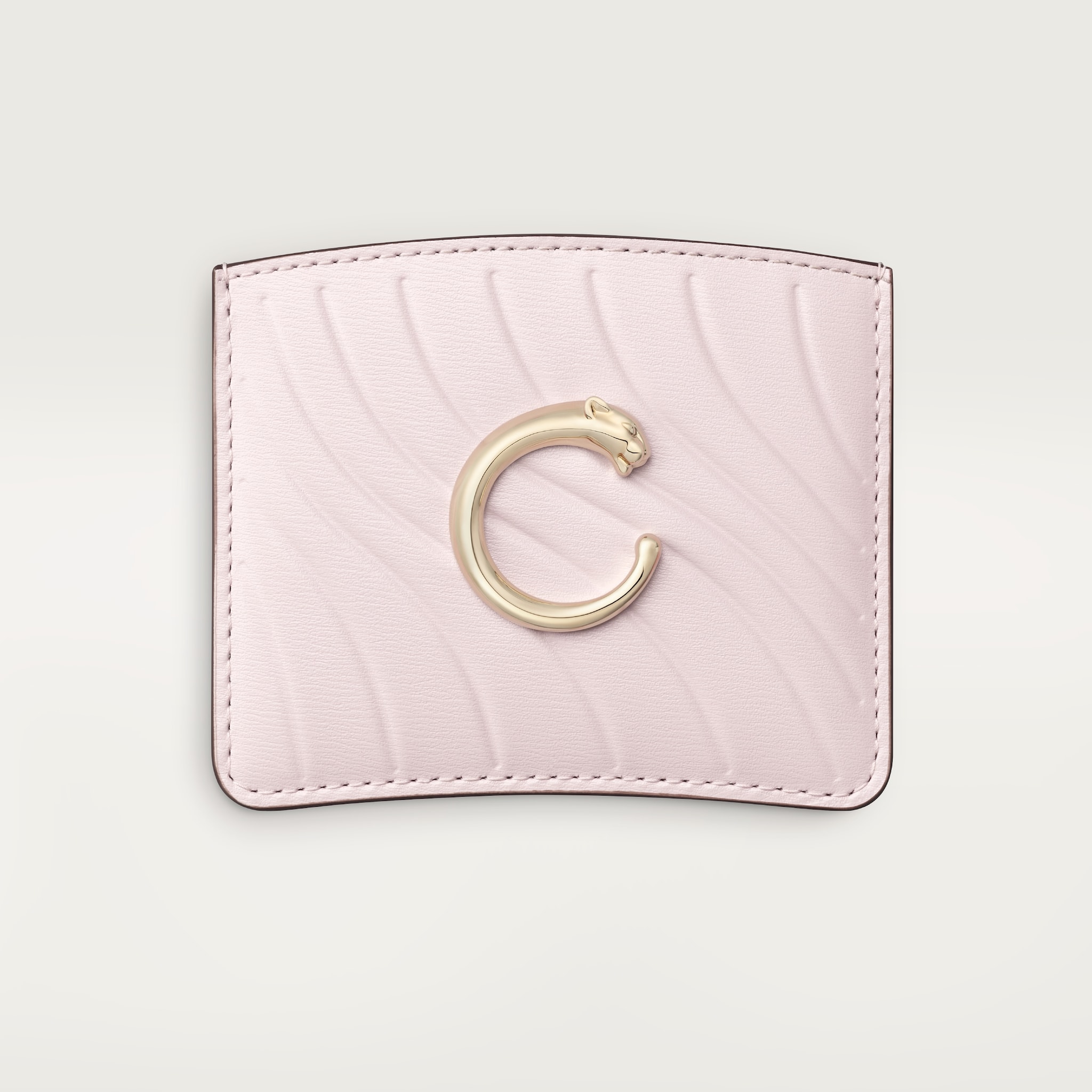 パンテール ドゥ カルティエ シンプル カードホルダーペタルピンク カーフスキン、「Cartier」ロゴのエンボス加工、ゴールドフィニッシュ