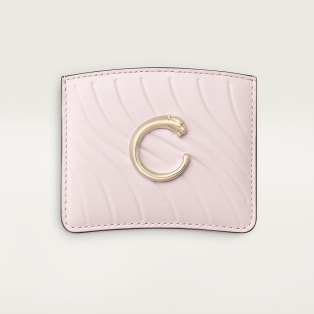 パンテール ドゥ カルティエ シンプル カードホルダー ペタルピンク カーフスキン、「Cartier」ロゴのエンボス加工、ゴールドフィニッシュ
