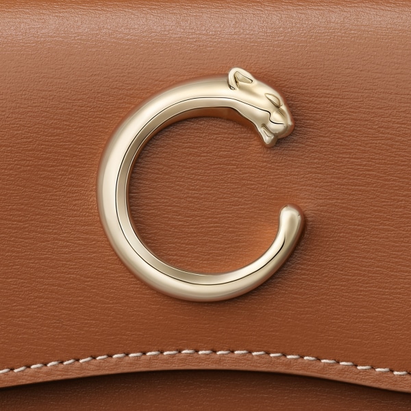 ウォレット パンテール  キャラメル カーフスキン、ゴールドフィニッシュ