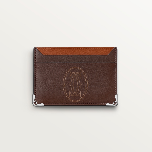 ダブル カードホルダー、マスト ドゥ カルティエ チョコレート ドット カーフスキン、パラジウムフィニッシュ