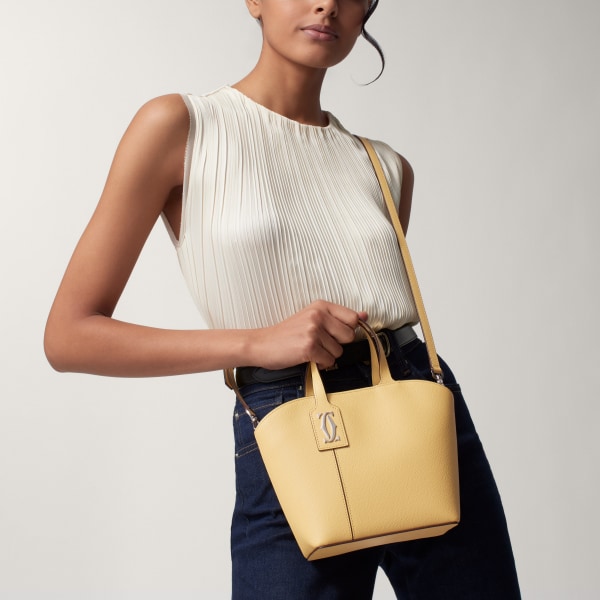 ミニ トートバッグ C ドゥ カルティエ  ミモザイエロー テクスチャード カーフスキン、エンブロイダリー、パラジウムフィニッシュ