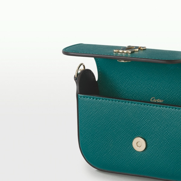 マイクロモデル チェーンバッグ、C ドゥ カルティエ ペトロールブルー テクスチャー カーフスキン、ゴールドフィニッシュ、ペトロールブルー エナメル