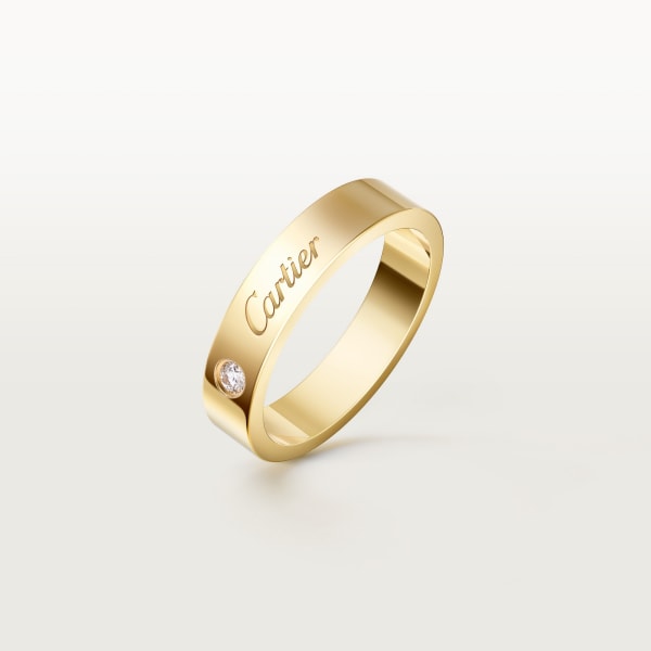 C ドゥ カルティエ ウェディングリング、幅4mm、ダイヤモンド1石 イエローゴールド、ダイヤモンド