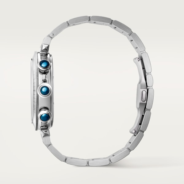 パシャ ドゥ カルティエ ウォッチ 41mm、クロノグラフ、自動巻き、スティール、（交換可能）メタルとレザーのストラップ